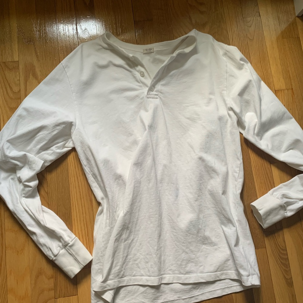 White Long Sleeve Henley Shirt